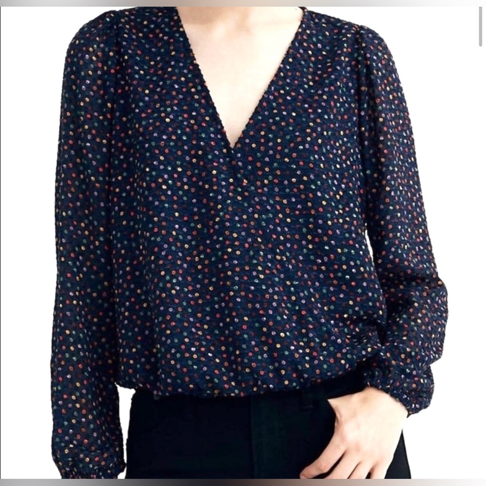 Madewell Anthropologie Lyric Blue Sugar  Dot Lyric Shirt Women’s Small S $88
